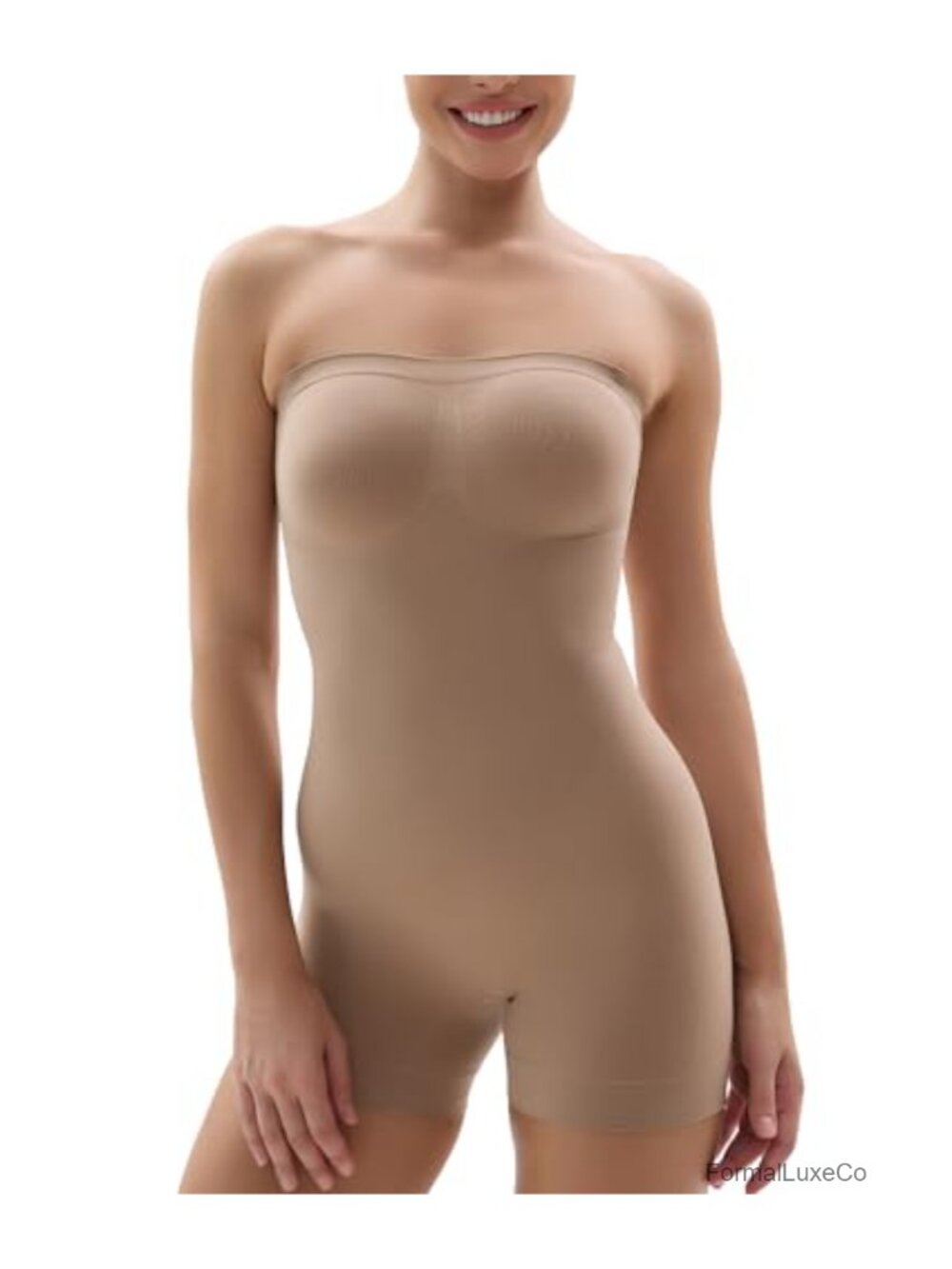 Strapless Tummy Control Bodysuit Seamless Shaping Shortie with Removable Straps